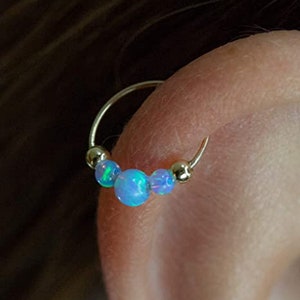 Blue Opal Helix Hoop Earring - 14k Gold Filled Cartilage Ring,Opal  piercing Hoop Cartilage Jewelry