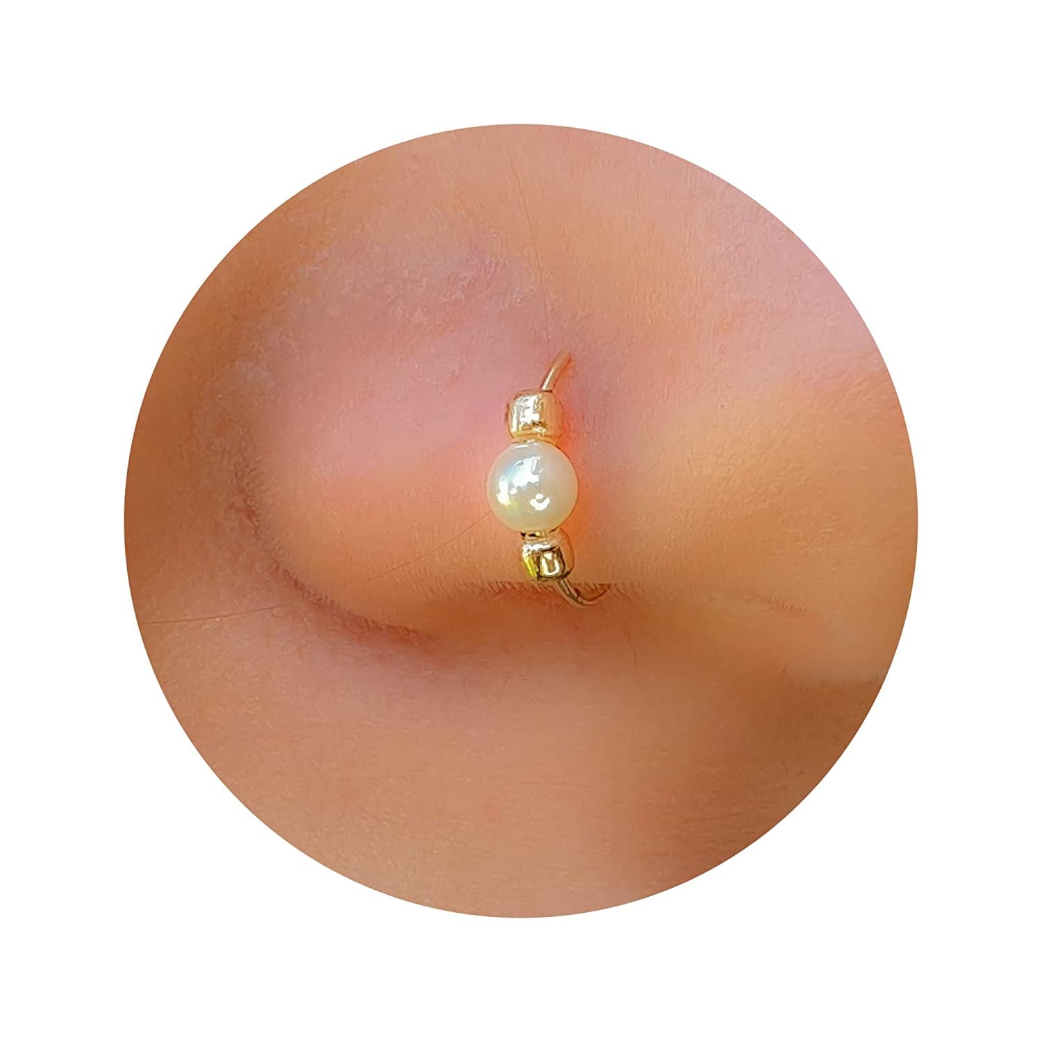 8 Pearl Nose Pin wih Screw 1 Gold Plated CZ Stones No Piercing Required