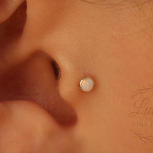 White Opal Tragus Stud For Women -3mm White Opal Gold Tragus Pin,22 Gauge L Shaped Gold Filled Tragus Stud GOLD FILLED