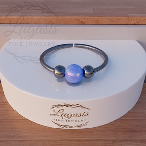 3mm Blue Opal 925 sterling Silver Cartilage Earring- Opal Black Silver Helix Hoop, 20 Guage Black Piercing Hoop