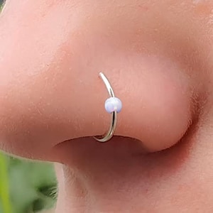 925 Silver White Opal Nose Ring - 20 Gauge Cartilage earring with 9mm Hoop Diameter - Perfect Piercing Jewelry for Women and Men