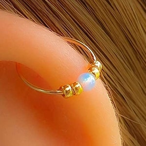 Tiny Helix Hoop Piercing 14k Gold Filled Light Blue Opal Cartilage Earring 8mm 24 Gauge