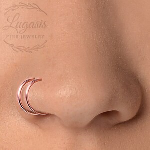 Spiral Rose Gold Nose Ring Hoop For Women - 14K Rose Gold Filled 20 Gauge Double Nose Piercings