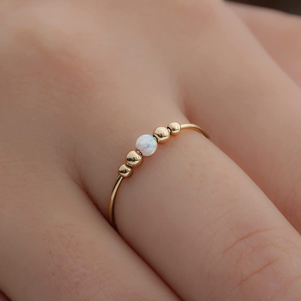 14K Gold Filled Spinner Rings- White Opal Anti Anxiety Fidget Rings For Women