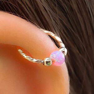 Pink Opal Cartilage Helix Hoop Earring - 14k Gold Filled Cartilage Earrings ring,Opal Helix  piercing Hoop Ear Jewelry