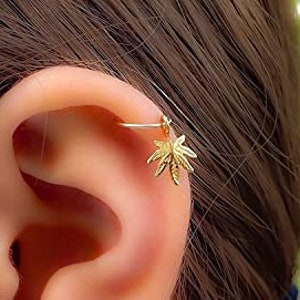 20G Cartilage Hoop Gold Filled Leaf Hoop Earring piercing- Silver Tribal Helix Hoop piercing Leaf Jewelry