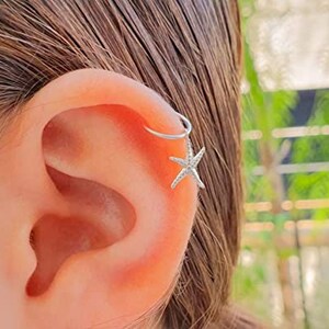 Silver SeaStar Cartilage Earring hoop 925 sterling silver Sea Star Earrings, seastar Helix piercing Earring