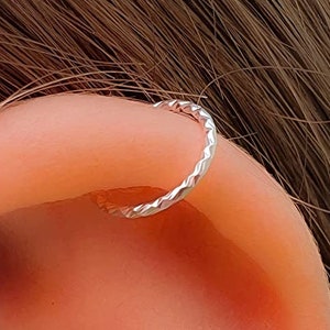 Silver Cartilage Hoop 7-8 mm solid 925 sterling silver Hoop Earring, 20 gauge Helix piercing Earrings