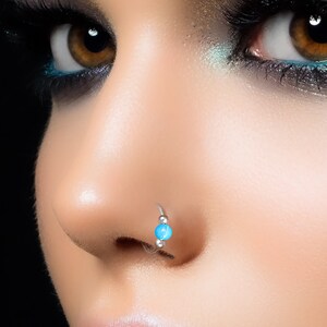 Nose Piercings Silver Hoops For Women - 20 Gauge Silver Blue Opal Nose Piercings Jewelry