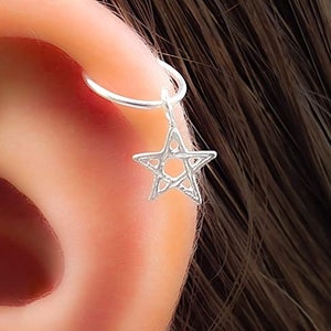 Tiny Silver Star 20G Cartilage Earring Hoop - Small Star - 8mm Hoop Earring, Silver Helix Hoop piercing Earring