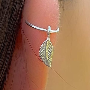 Leaf Cartilage Earring Sterling Silver Earring, Silver Tribal Helix Hoop piercing Leaf Jewelry