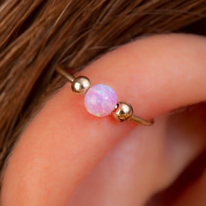 20G Pink Opal Piercing Earring 8mm Hoop - 14k Gold Filled Light pink Opal Cartilage Earrings ring,Opal Helix piercing Hoop Ear Jewelr