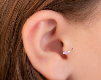 Opal Silver Helix Hoop, Pink Opal Silver Cartilage Earring