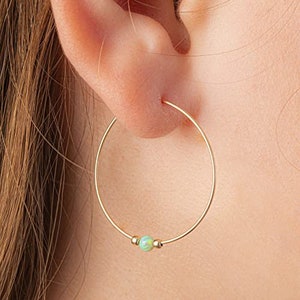 Lugasis Piercings 14k Gold Filled Hoop Earrings | Pair of 20g Cartilage Earring | Green Opal Hoops Earrings for Women