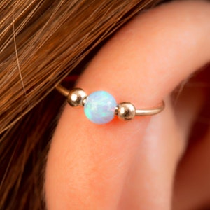 Gold Cartilage Helix Earring - 14k Gold Filled Helix Hoop With 3mm Blue Opal – Handmade Hypoallergenic 20 Gauge Cartilage Piercing Hoop