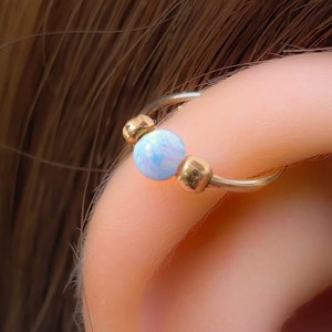 20G Light Blue Opal Piercing Earring 8mm Hoop - 14k Gold Filled Light Blue Opal Cartilage Earrings ring,Opal Helix piercing Hoop Ear Jewelry