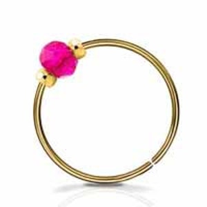 24G Nose Ring 14K Gold Filled Nose Piercings- Hypoallergenic Conch Hoop Thin and Tiny Pink Beaded Cartilage Hoop Earring for Women
