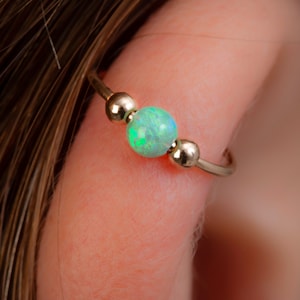 20G Green Opal Piercing Earring 8mm Hoop - 14k Gold Filled Green Opal Cartilage Earrings ring,Opal Helix piercing Hoop Ear Jewelry