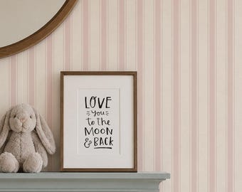 Medium Ticking Stripe Wallpaper in Dusky Pink and Textured Off White, Peel and Stick or Traditional Wallpaper for Timeless Modern Hallways