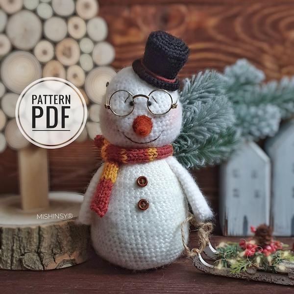 PDF English crochet Snowman pattern - Amigurumi Snowman pattern