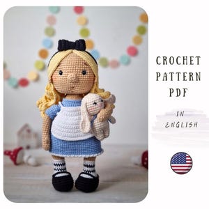 Crochet Alice Doll Pattern: Amigurumi Girl with Bunny (PDF Pattern)