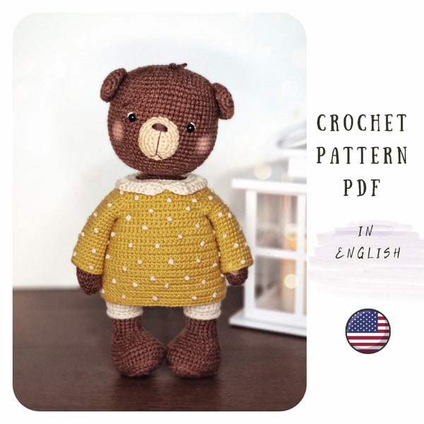 Crochet pattern for cute Bear, crochet bear pattern, PDF amigurumi bear pattern