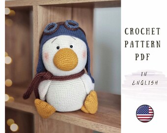 Padrão de crochê de pato amigurumi: patinho aviador (padrão em PDF)