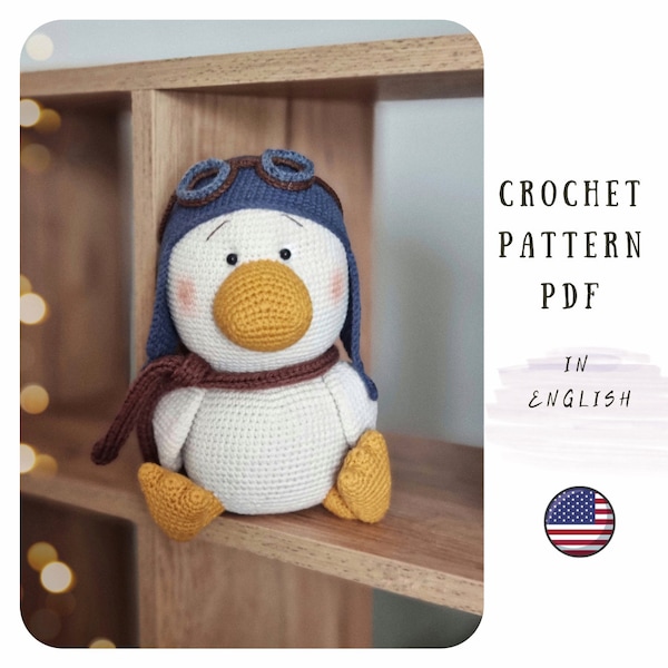 PDF duck crochet pattern. Amigurumi duck pattern. Duckling Crochet Pattern. Crochet animals. Crochet Pilot pattern. Crochet aviator