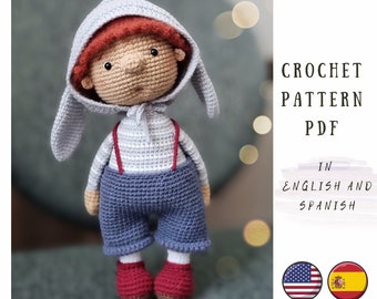 Crochet pattern for doll the bunny, PDF amigurumi Doll pattern, crochet doll