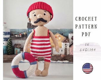 Patron au crochet pour poupée nageuse, homme au crochet, PDF modèle de poupée amigurumi anglais