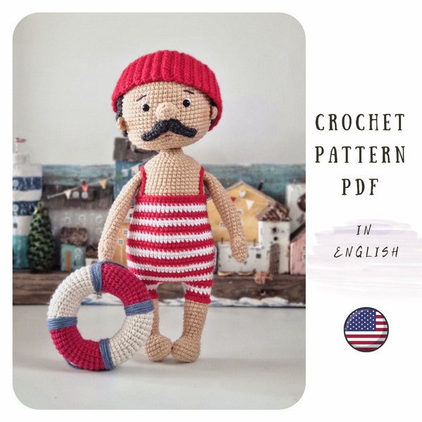 Patron au crochet pour poupée nageuse, homme au crochet, PDF modèle de poupée amigurumi anglais