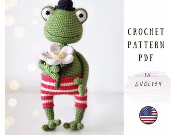 Frog Crochet Pattern: Amigurumi Toy with Hat (PDF English)