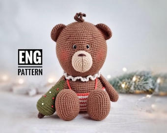 PDF ENGLISH crochet bear pattern  - Amigurumi Christmas bear in pants