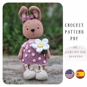 Schema all'uncinetto per coniglietto giocattolo, PDF amigurumi inglese, Schema coniglietto all'uncinetto, Tutorial coniglietto