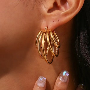 Multi Hoop Earring 14k Gold Triple Hoop Earrings Chunky Gold Hoop Earrings Gold Earrings Huge Hoop Earrings
