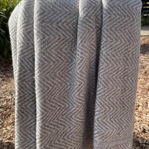 Grey Wool Sofa Blanket & Throw | Soft Warm Himalayan Wool Shawl | Handloomed in Nepal | Herringbone Design | Winter Wrap