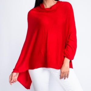 Red Wool Poncho for Women | Warm Handloomed Himalayan Shawl Wrap | Soft Winter Cape from Nepal