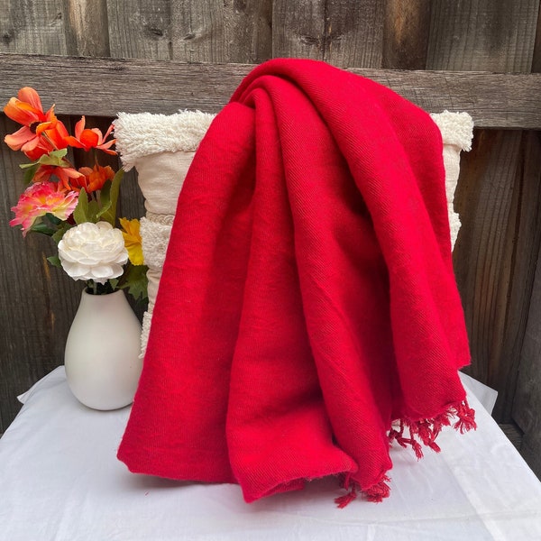 Red Yak Woolen Blankets, Shawls & Throws, Warm Meditation Yak Wool Travel Wraps, Handloomed in Nepal