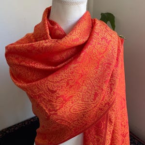 Orange Red Mix Silk Pashmina Scarf – Lightweight Multicolor Shawl Wrap for Women | Soft Wedding or Gift Accessory