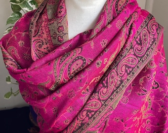Magenta Pink Cotton Pashmina Blend Scarf, Lightweight Wrap Shawl, Nepal Origin