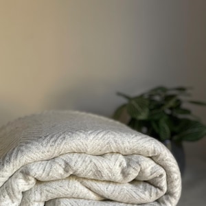 Ivory Grey Wool Sofa Blanket | Soft Warm Himalayan Throw Shawl | Handloomed Herringbone Wrap | Ethical Wool Blanket from Nepal