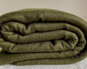 Handloomed Olive Green Himalayan Wool Blanket | Diamond Pattern Throw