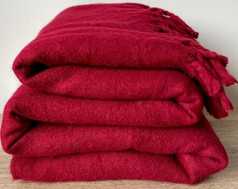 Handloomed Red Yak Wool Blanket, Meditation Throw, Travel Wrap