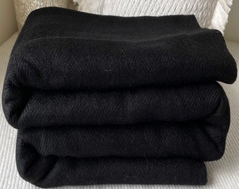 Black Pashmina Wool Blankets & Throws, Meditation Practice Shawl, Warm Woolen Sofa Couch Throw, Winter Long Wraps, Gift for Her