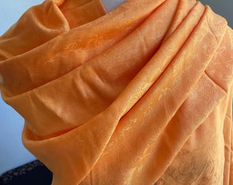 Golden Yellow Silk Pashmina Blend Scarf, Paisley Multicolor Shawl, Nepal Origin