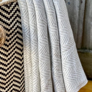 Ivory Grey Wool Sofa Blanket | Soft Warm Himalayan Throw Shawl | Handloomed Herringbone Wrap | Ethical Wool Blanket from Nepal