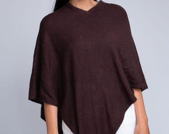 Brown Himalayan Wool Poncho for Women | Handloomed Cape Wrap | Nepal Origin
