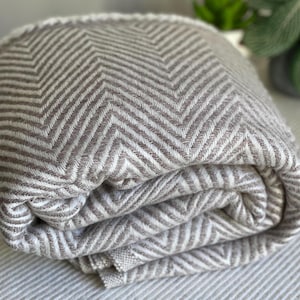 Brown Wool Sofa Blanket Throw – Soft Warm Himalayan Wool Shawl | Handloomed in Nepal | Herringbone Pattern | Winter Couch Wrap