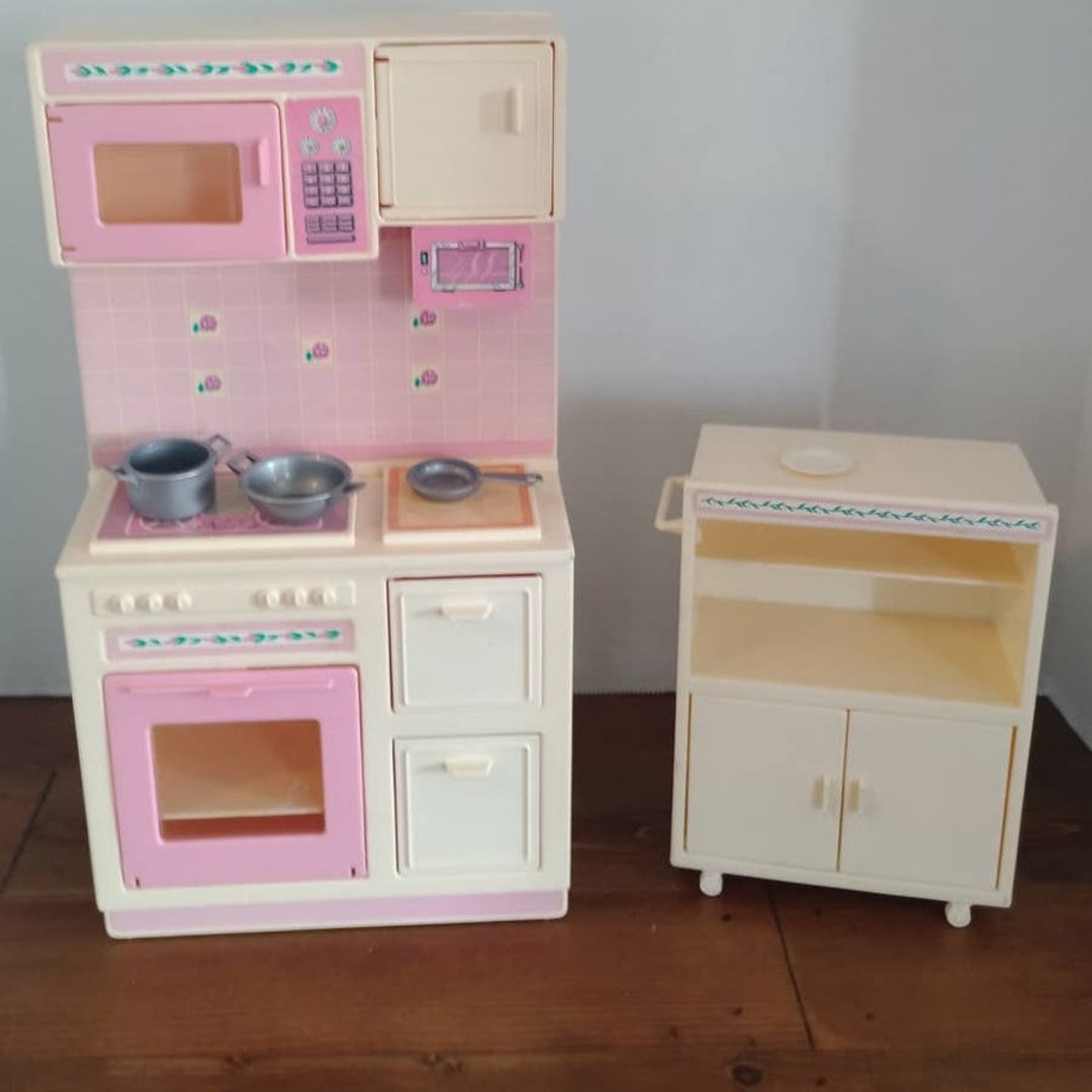 Vintage Mattel Barbie Kitchen Set With Pans 1987 Light Pink Etsy