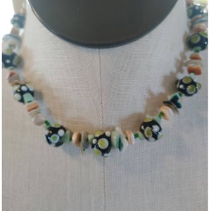 Art glass beads and shell funky Y2K witchy boho festival hippy beaded necklace